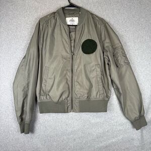 Cheap Monday Mens Size Small Rank Patch Full Zip Front Bomber Jacket Green